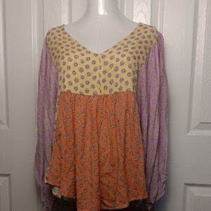 JADE BY JANE Floral Women's Blouse in Yellow, Orange, and Purple